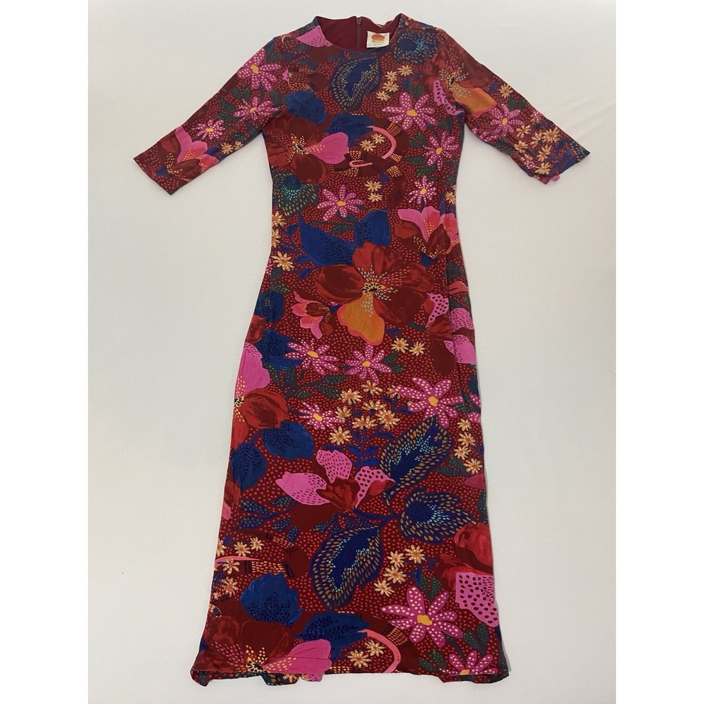 FARM Rio Red Wild Life Lenzing™ Ecovero™ Viscose Midi‎ Dress Size Medium
